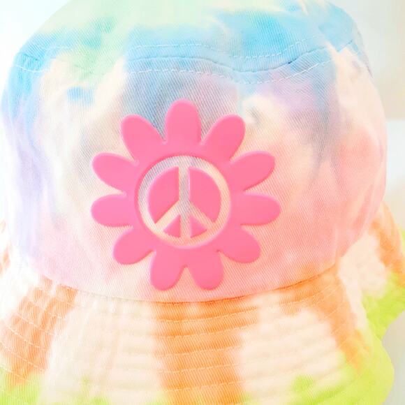 Sugar Jade Bucket Hat One Size Multicolor Pastel Tie Dye Pink Flower Peace Sign - Picture 6 of 9
